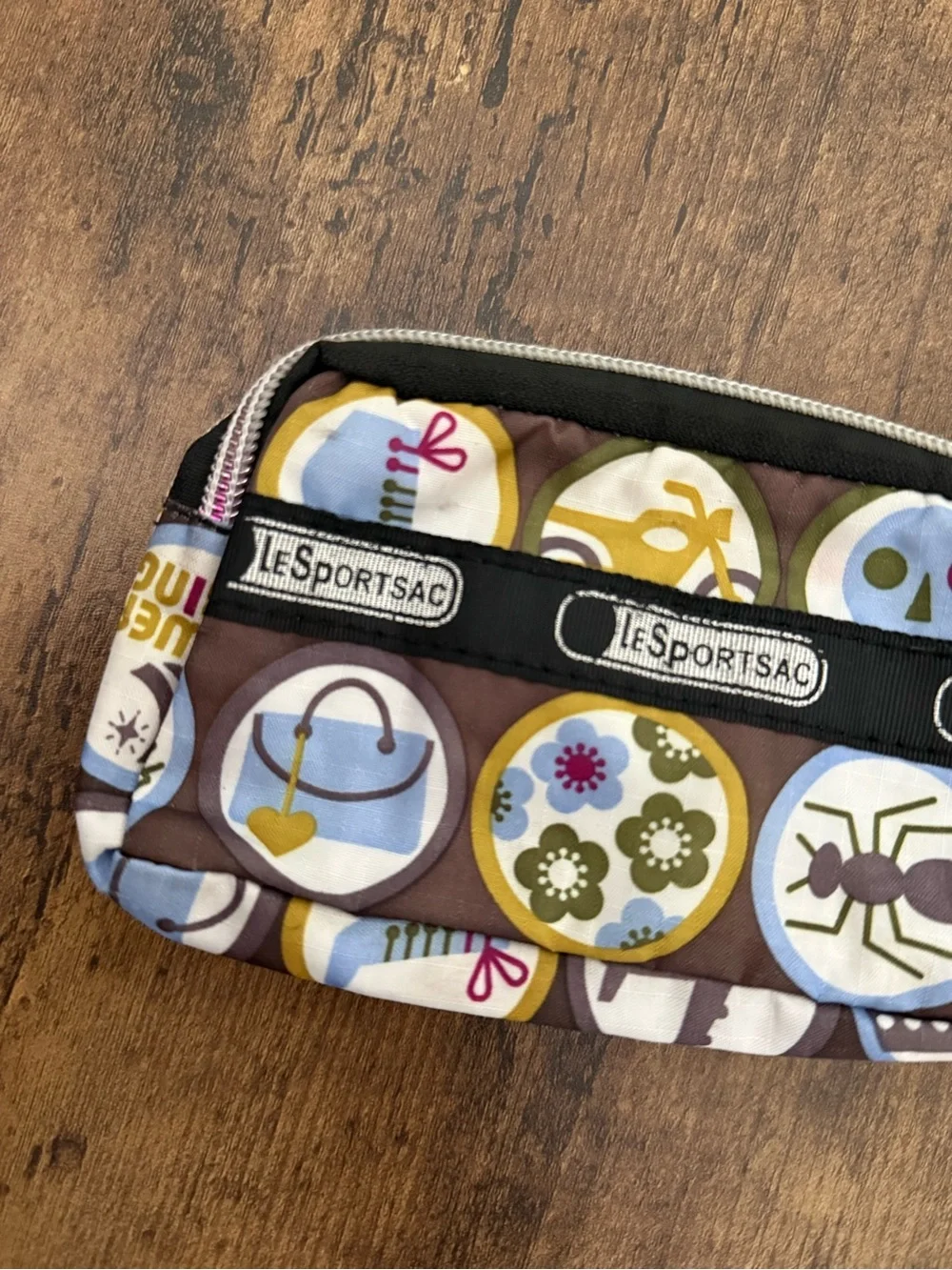 Lesportsac Brown Blue Patterned Wristlet - 3 pocket